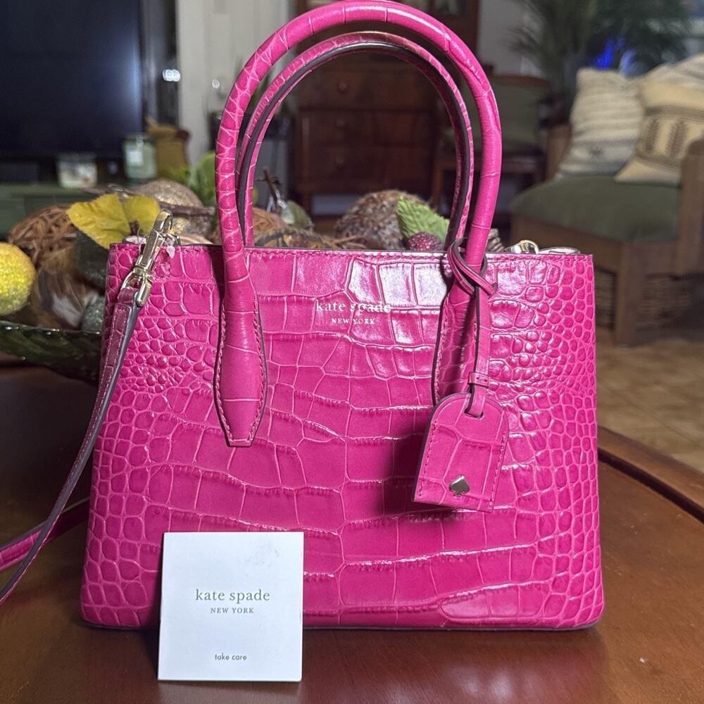 NWT Kate Spade Hot Pink Top Zip Crossbody Satchel Eva Croco Cherry Pie
